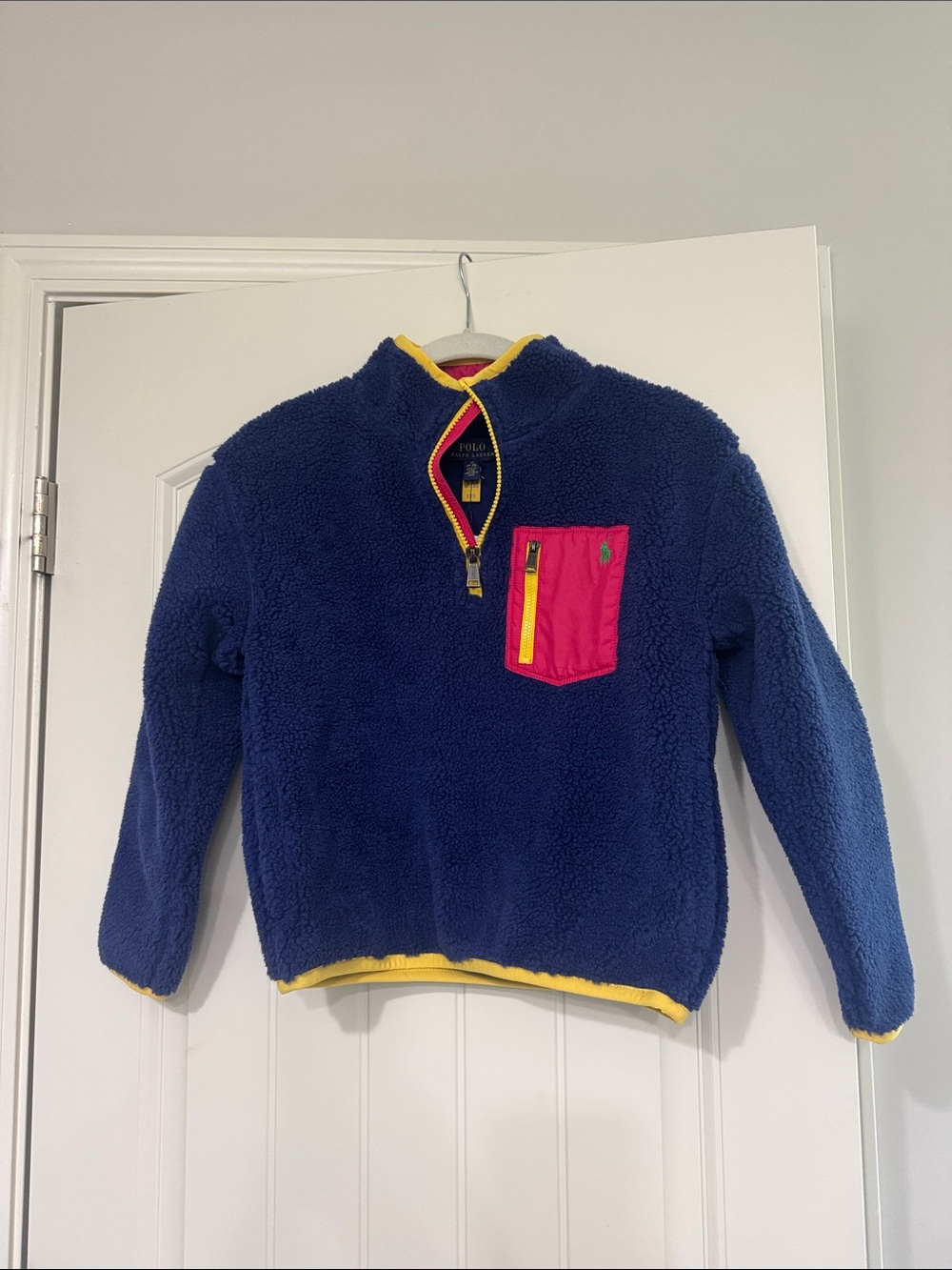Polo by Ralph Lauren Navy Sherpa Pullover with Pink Zip Pocket